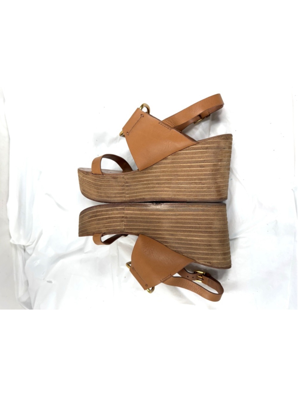 Tory Burch Ravello Tan Leather O-Ring Studded Platform Wedge Sandal size 7 - Picture 7 of 15